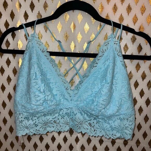 PINK Victoria's Secret Pink Lace Strappy Back Longline Bralette in the color Blu - Picture 2 of 5